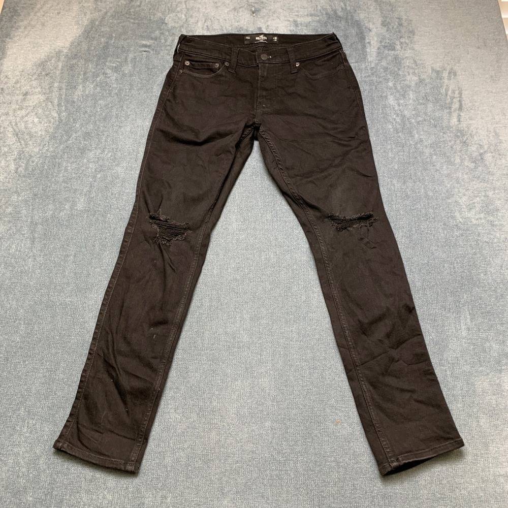 Hollister Skinny Jeans Men 30x30 Black Denim Advanced Stretch Distressed Comfort